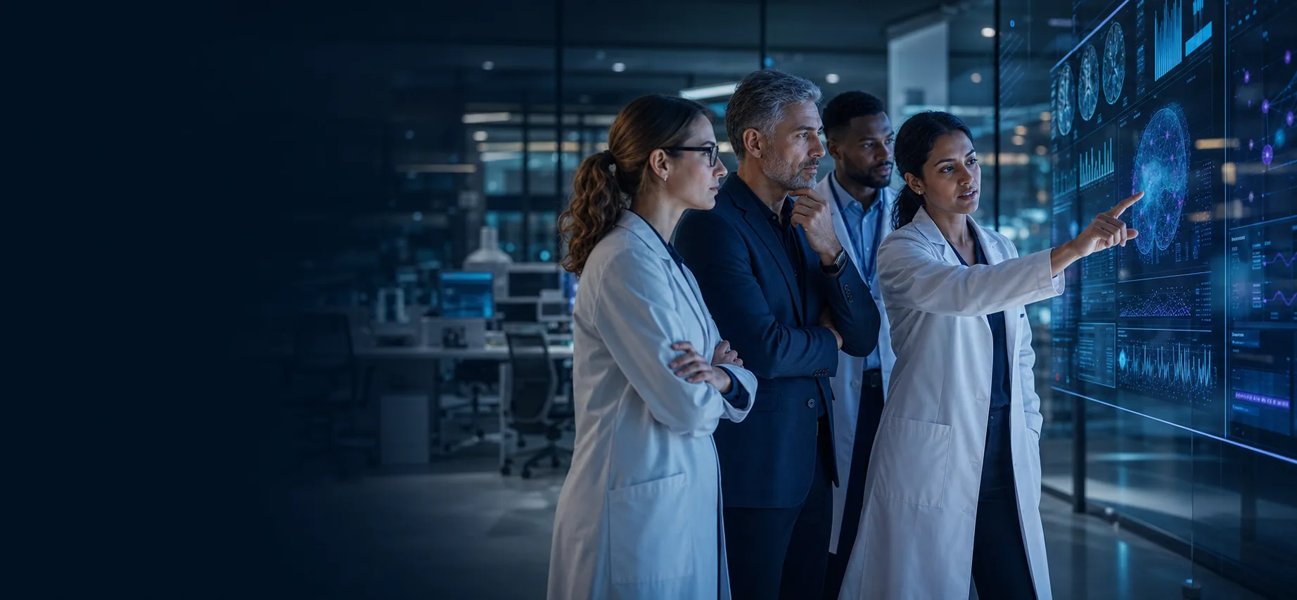 Analytics team reviewing data displays